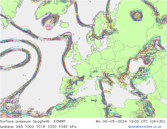 Surface pressure Spaghetti ECMWF Mo 06.05.2024 12 UTC