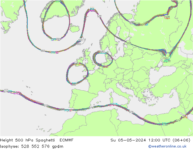 Height 500 hPa Spaghetti ECMWF dom 05.05.2024 12 UTC