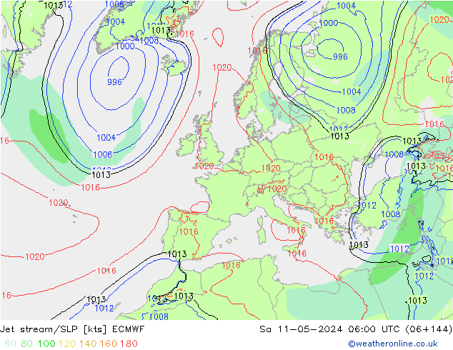 Prąd strumieniowy ECMWF so. 11.05.2024 06 UTC