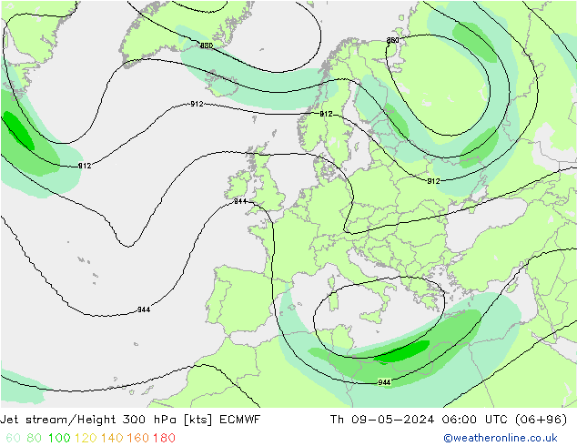 Prąd strumieniowy ECMWF czw. 09.05.2024 06 UTC