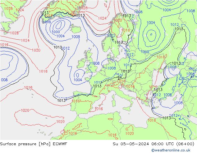 Atmosférický tlak ECMWF Ne 05.05.2024 06 UTC