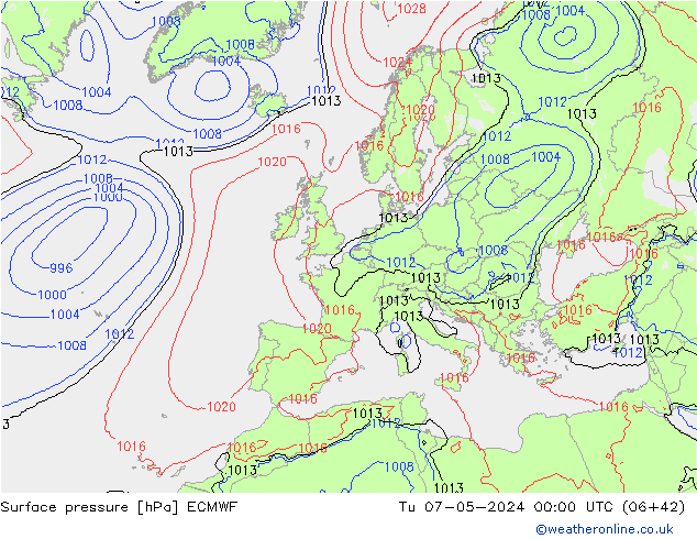 Surface pressure ECMWF Tu 07.05.2024 00 UTC