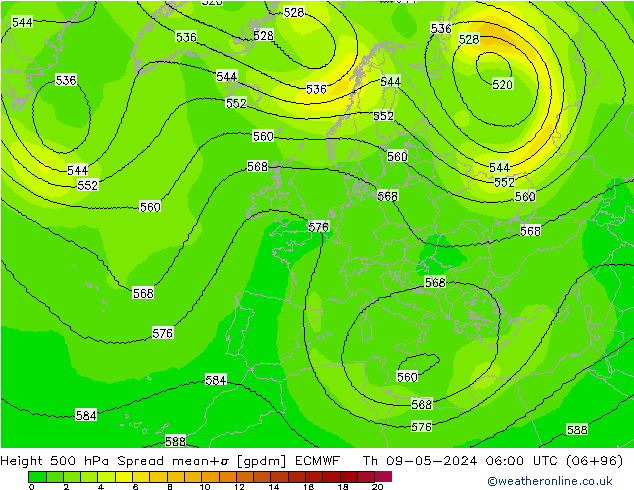 500 hPa Yüksekliği Spread ECMWF Per 09.05.2024 06 UTC