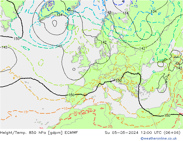 Height/Temp. 850 hPa ECMWF Su 05.05.2024 12 UTC