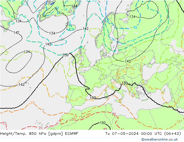 Height/Temp. 850 hPa ECMWF Tu 07.05.2024 00 UTC