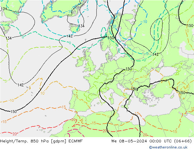 Yükseklik/Sıc. 850 hPa ECMWF Çar 08.05.2024 00 UTC