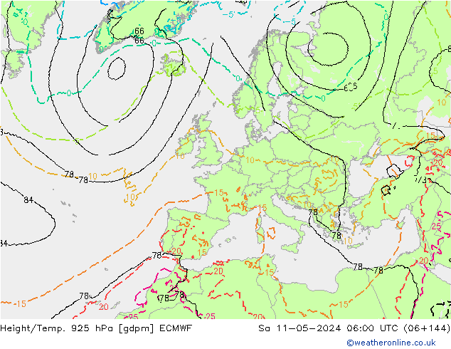 Yükseklik/Sıc. 925 hPa ECMWF Cts 11.05.2024 06 UTC