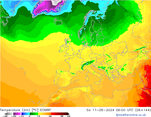Temperatura (2m) ECMWF sáb 11.05.2024 06 UTC