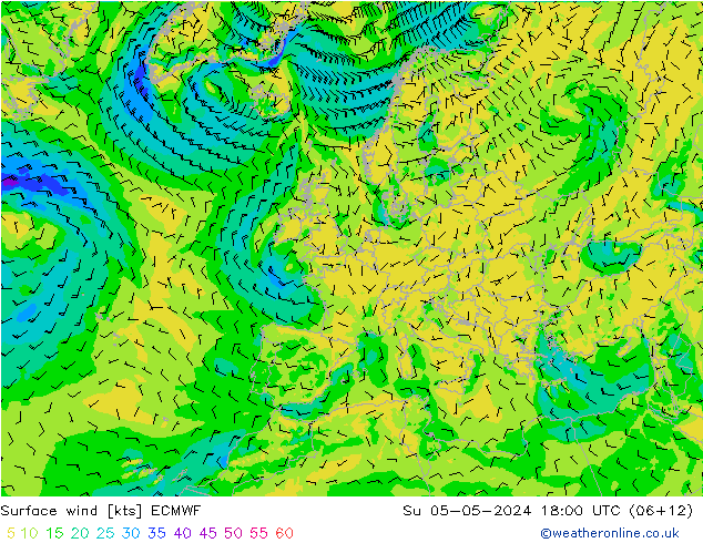 Surface wind ECMWF Su 05.05.2024 18 UTC