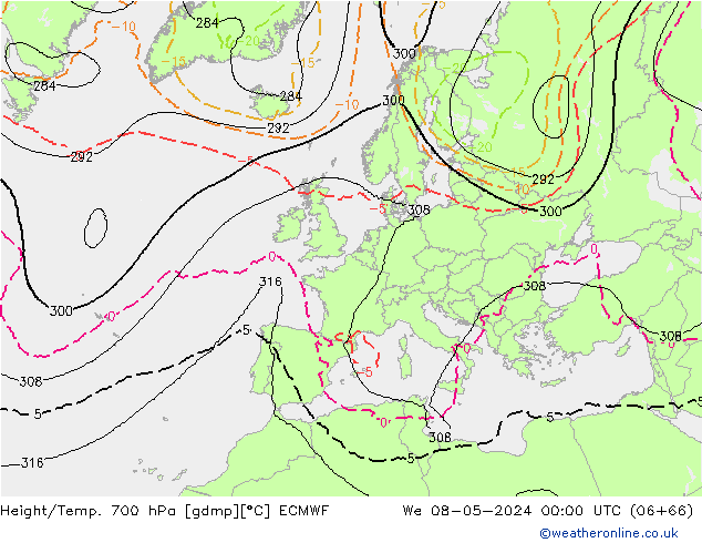 Géop./Temp. 700 hPa ECMWF mer 08.05.2024 00 UTC
