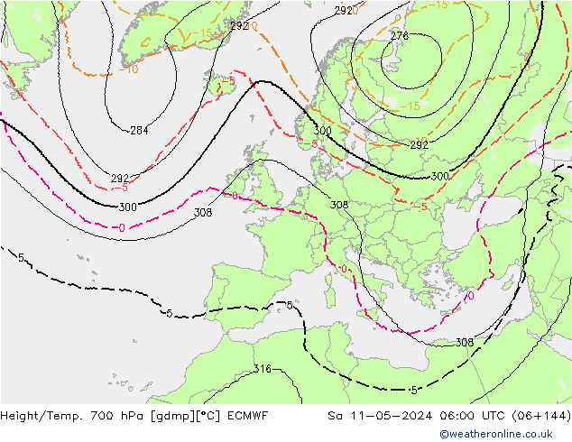 Height/Temp. 700 hPa ECMWF Sa 11.05.2024 06 UTC