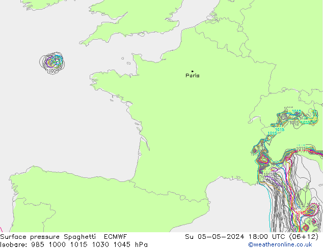 Bodendruck Spaghetti ECMWF So 05.05.2024 18 UTC