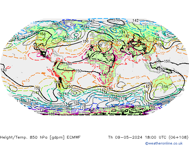 Height/Temp. 850 гПа ECMWF чт 09.05.2024 18 UTC