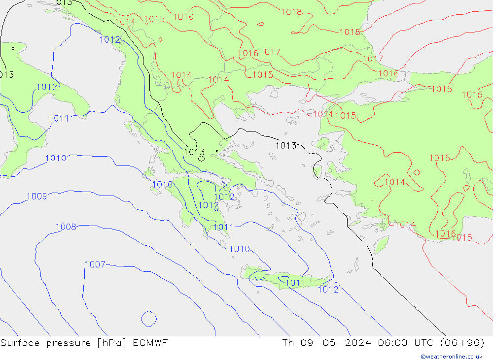 Atmosférický tlak ECMWF Čt 09.05.2024 06 UTC