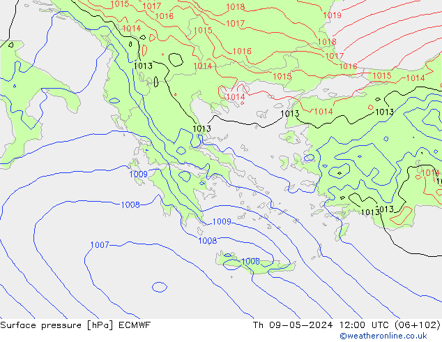 Presión superficial ECMWF jue 09.05.2024 12 UTC