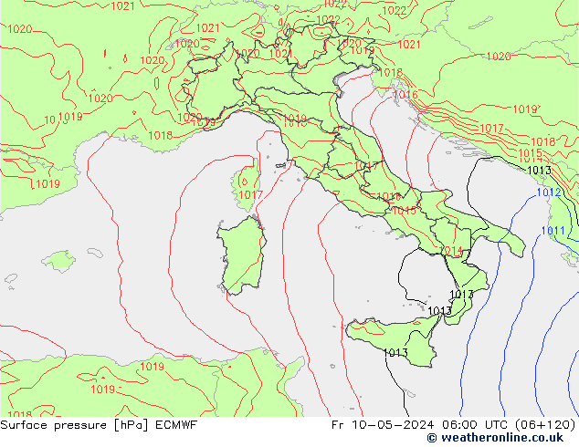 Bodendruck ECMWF Fr 10.05.2024 06 UTC