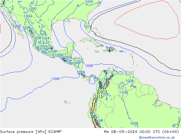 Presión superficial ECMWF mié 08.05.2024 00 UTC