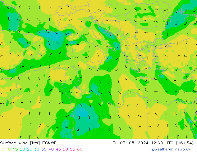 Wind 10 m ECMWF di 07.05.2024 12 UTC
