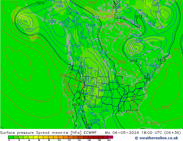 Luchtdruk op zeeniveau Spread ECMWF ma 06.05.2024 18 UTC