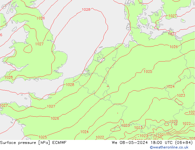 pressão do solo ECMWF Qua 08.05.2024 18 UTC