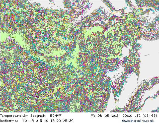 Temperature 2m Spaghetti ECMWF We 08.05.2024 00 UTC