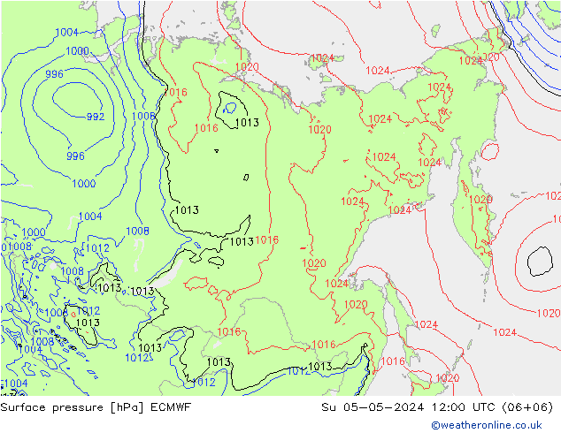 Atmosférický tlak ECMWF Ne 05.05.2024 12 UTC