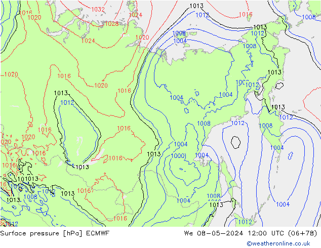 Surface pressure ECMWF We 08.05.2024 12 UTC