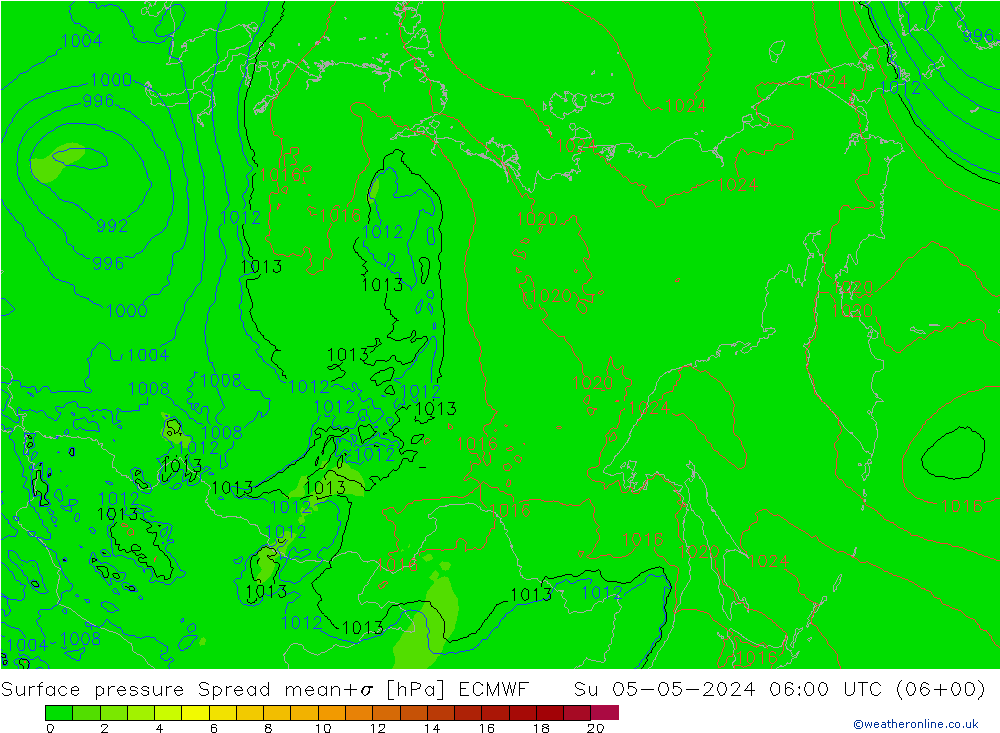 pression de l'air Spread ECMWF dim 05.05.2024 06 UTC