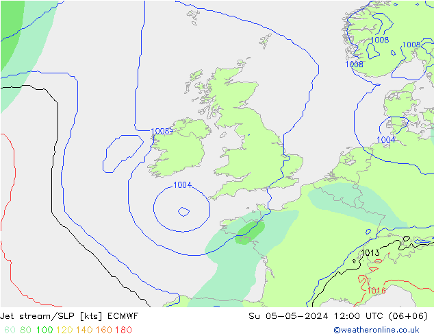 Straalstroom/SLP ECMWF zo 05.05.2024 12 UTC