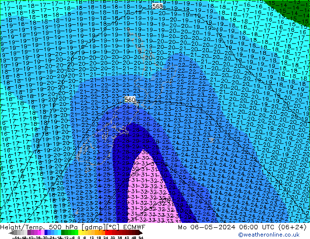 Height/Temp. 500 hPa ECMWF Mo 06.05.2024 06 UTC