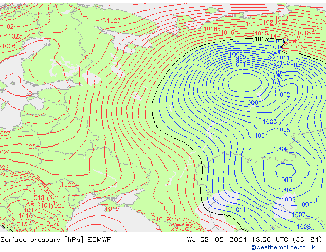 Luchtdruk (Grond) ECMWF wo 08.05.2024 18 UTC