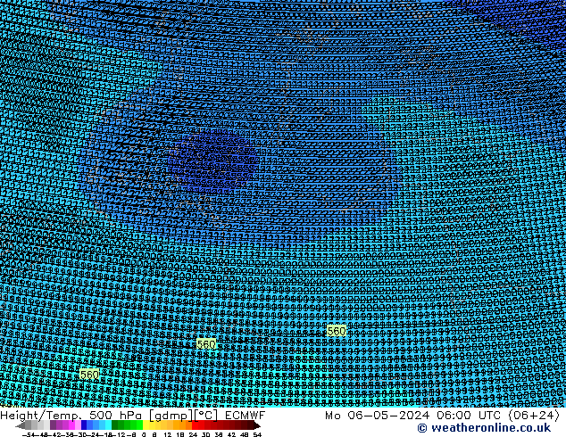 Geop./Temp. 500 hPa ECMWF lun 06.05.2024 06 UTC