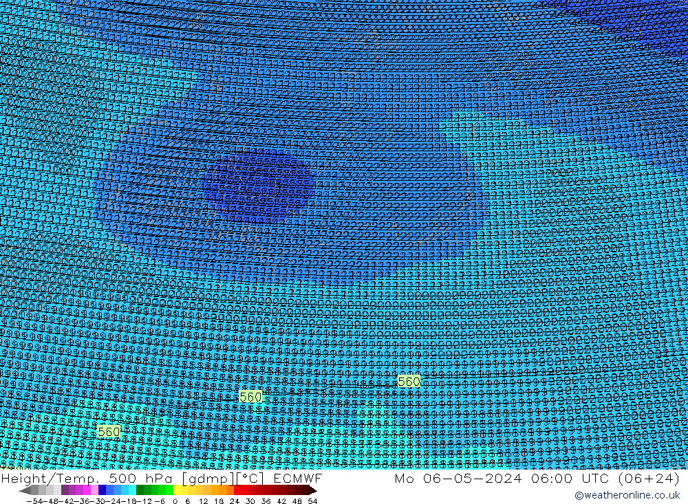 Geop./Temp. 500 hPa ECMWF lun 06.05.2024 06 UTC