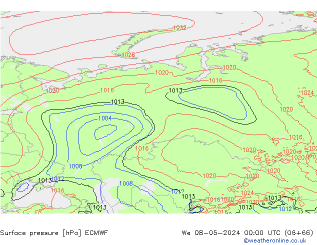 Pressione al suolo ECMWF mer 08.05.2024 00 UTC