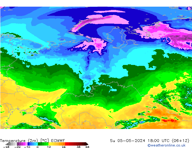 Temperaturkarte (2m) ECMWF So 05.05.2024 18 UTC