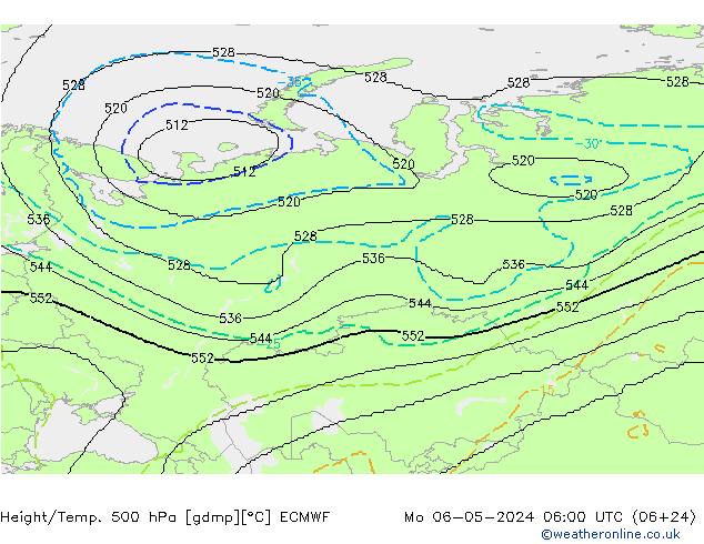 Height/Temp. 500 hPa ECMWF Mo 06.05.2024 06 UTC