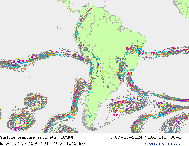 Surface pressure Spaghetti ECMWF Tu 07.05.2024 12 UTC