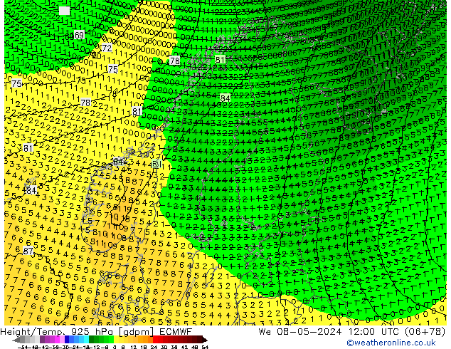 Hoogte/Temp. 925 hPa ECMWF wo 08.05.2024 12 UTC