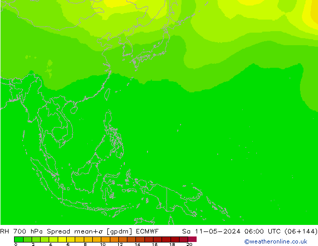 RH 700 hPa Spread ECMWF sab 11.05.2024 06 UTC