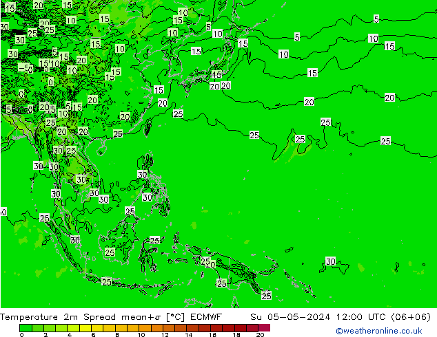 Temperature 2m Spread ECMWF Ne 05.05.2024 12 UTC