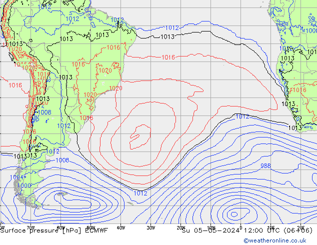Pressione al suolo ECMWF dom 05.05.2024 12 UTC