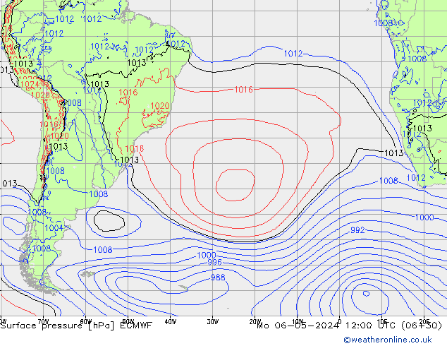 pressão do solo ECMWF Seg 06.05.2024 12 UTC