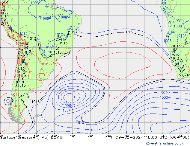 pressão do solo ECMWF Qui 09.05.2024 18 UTC