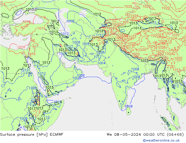 Surface pressure ECMWF We 08.05.2024 00 UTC