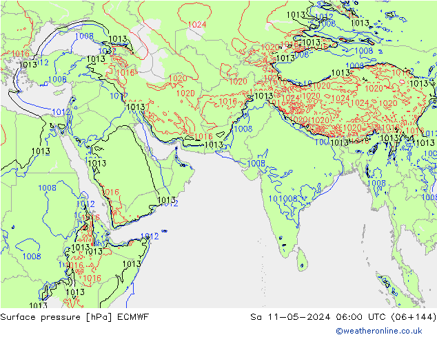 Surface pressure ECMWF Sa 11.05.2024 06 UTC