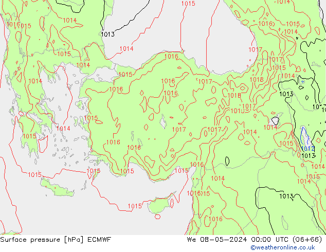 Surface pressure ECMWF We 08.05.2024 00 UTC