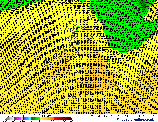 Temperatura (2m) ECMWF mer 08.05.2024 18 UTC