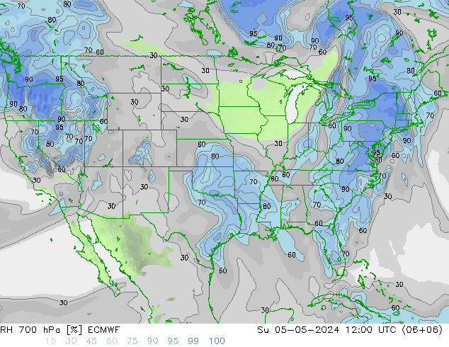 RH 700 hPa ECMWF dom 05.05.2024 12 UTC