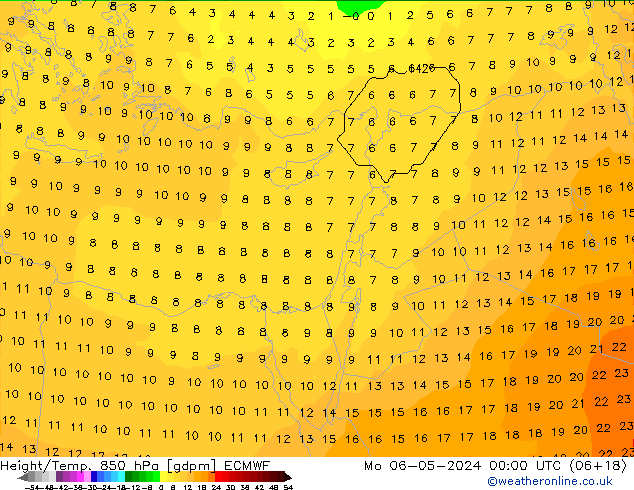 Yükseklik/Sıc. 850 hPa ECMWF Pzt 06.05.2024 00 UTC