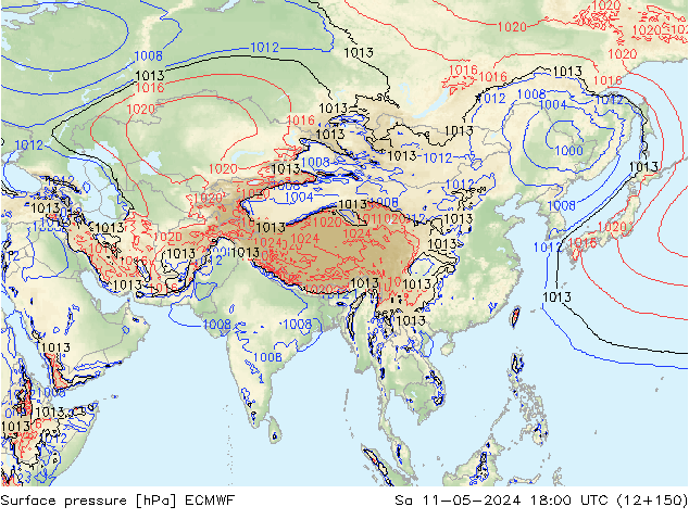 Surface pressure ECMWF Sa 11.05.2024 18 UTC